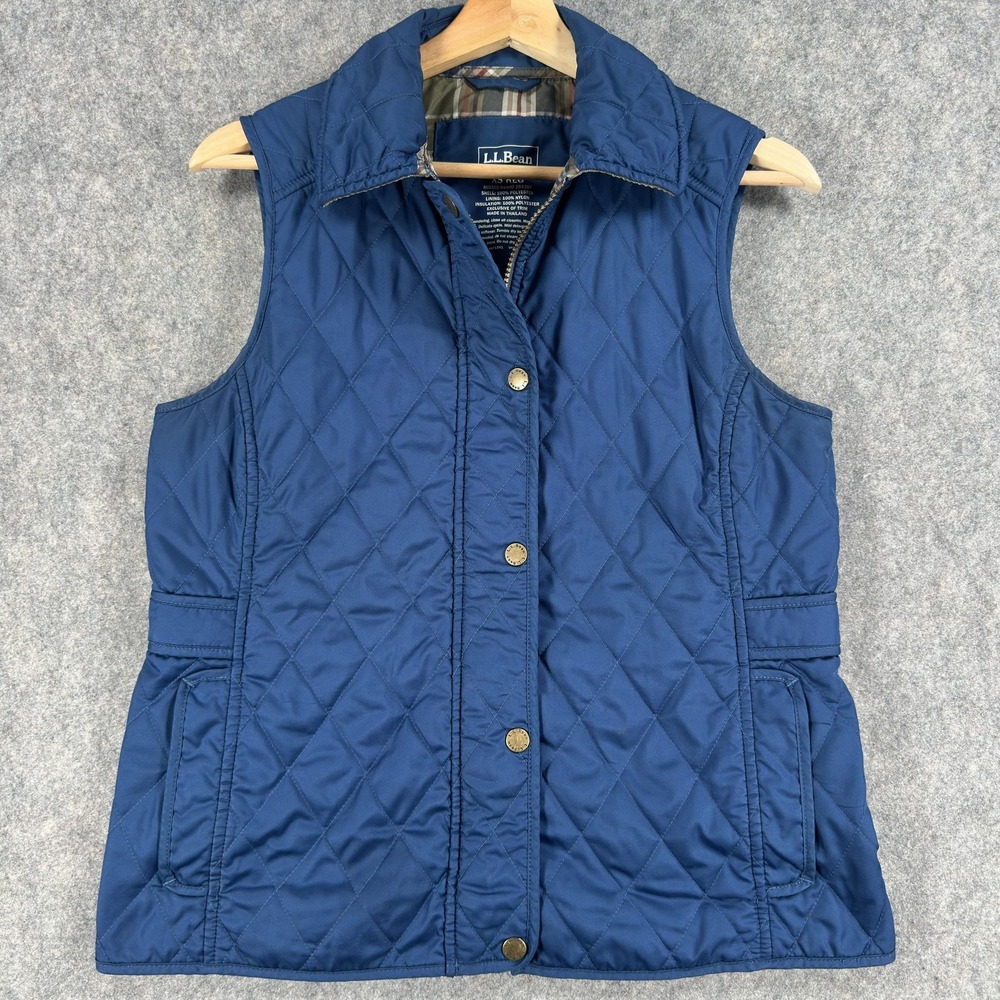 LL Bean Vest Womens XS Blue Quilted Insulated Full Zip Pockets Collar Outdoor